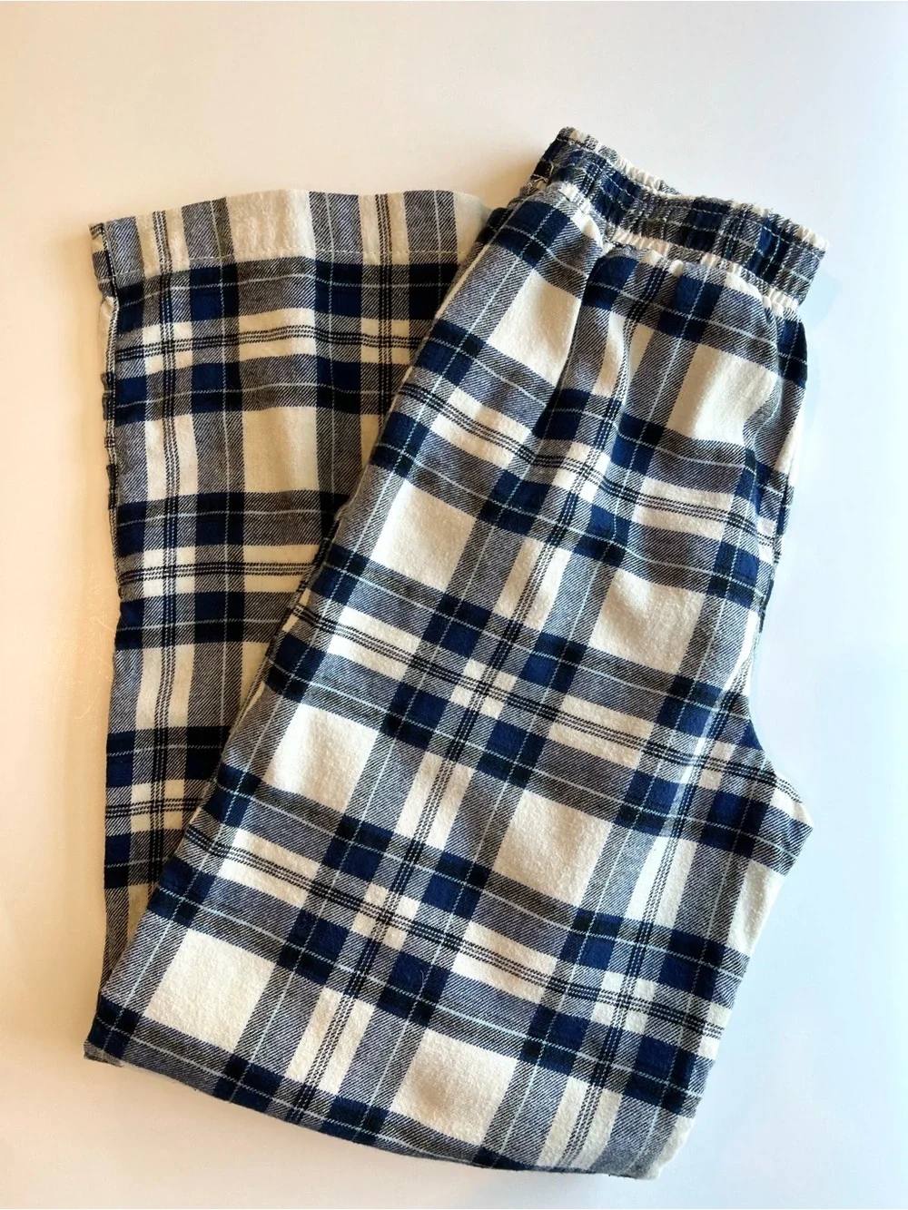 H&M Kids Blue & White Plaid Wide Leg Cotton Pajama Pants Lounge Size 14 / 11-12Y
